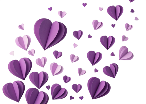 Lovely purple hearts float magically, adding a touch of romance, perfect for cards, wedding invitations and heartfelt messages