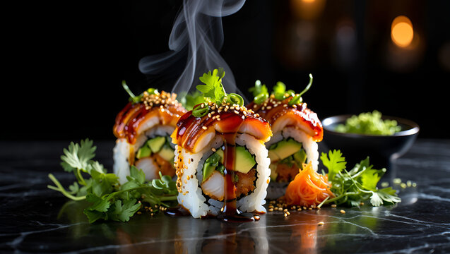 sushi on a plate, Generative AI