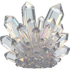 Crystal cluster formation with sharp edges and transparent facets.