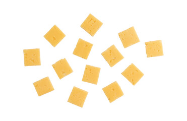 piece of cheese isolated on white background, top view, flat lay