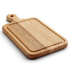 Fototapeta premium Rustic small wooden cutting board with natural grain texture on white background for kitchen and culinary use