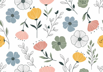 Modern floral seamless pattern for your design. Vector. Background. Print on paper or textile. Desktop wallpaper. Web design. Vector illustration.