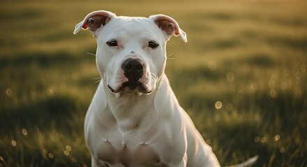 American Bulldog Portrait in Golden Sunlight.