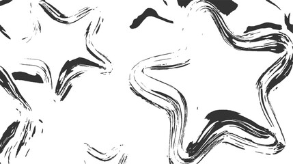Black ink brush stroke stars on white background abstract pattern vector
