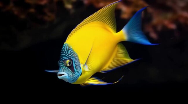 Stunning and Vibrant Yellow Queen Angelfish with Blue Accents