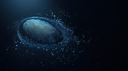 Digital fingerprint illustration representing data protection and security. A digital fingerprint is depicted with a glowing effect, symbolizing security data protection in futuristic illustration