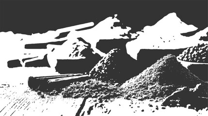 Black and white graphic of piles of gravel and construction materials sand