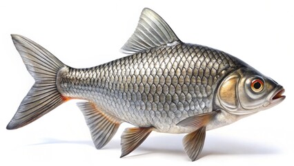 Fototapeta premium Fresh raw freshwater carp fish, isolated on a white background, perfect for seafood and healthy food concepts