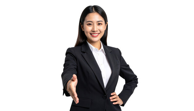 Smiling Asian Businesswoman Offering Handshake On Transparent Background In Studio For Partnership And Professional Opportunities