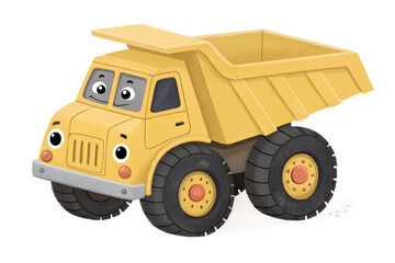 Cute yellow dump truck in a soft, kid-friendly style. Ideal for construction-themed materials and playful educational sets.