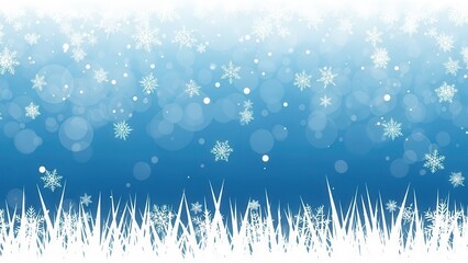 Falling snowflakes and bokeh over white grass winter