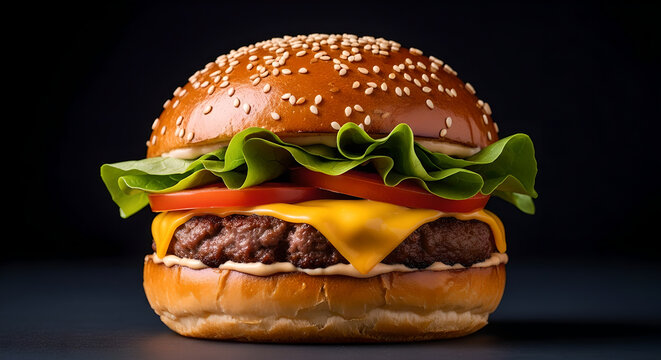 Juicy double cheeseburger with fresh lettuce and tomato