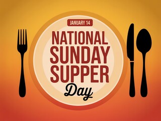 Celebrate national sunday supper day with a festive plate and utensils illustration
