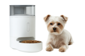 Smart Pet Feeder with Remote Feeding Function isolated on transparent background