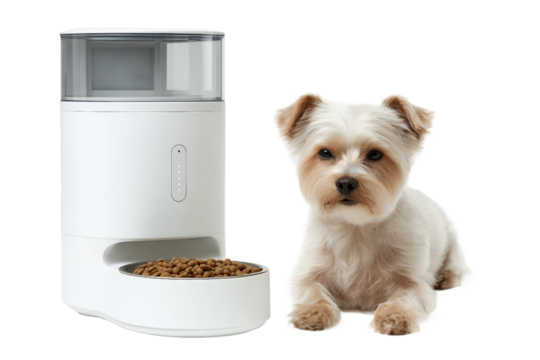 Smart Pet Feeder with Remote Feeding Function isolated on transparent background