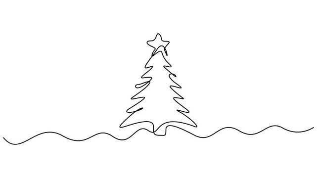 Christmas trees and deers continuous one line drawing animation. minimalist style isolated on white background