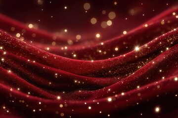 Elegant red glitter waves with golden bokeh lights, ideal for luxury branding, festive advertising and premium Christmas background designs.