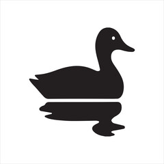  Silhouette mallard duck swimming animal on water reflection Vector illustration