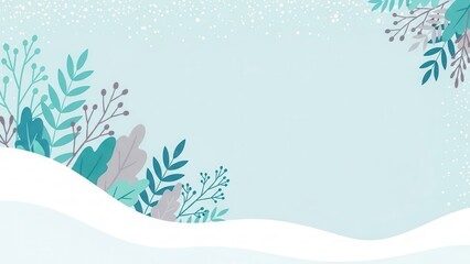 Winter foliage and snowdrifts in pastel colors leaves