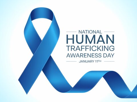 National human trafficking awareness day blue ribbon symbol for awareness and prevention efforts - Powered by Adobe