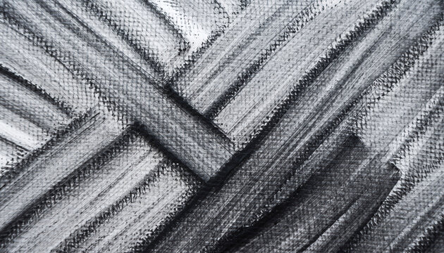 Abstract monochrome texture. Black brushstrokes on textured canvas. Grayscale painting background. For creative projects, web design, and artistic presentations.