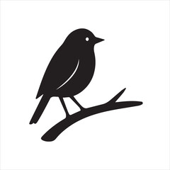  Silhouette of bird on branch minimalist black and white Vector illustration