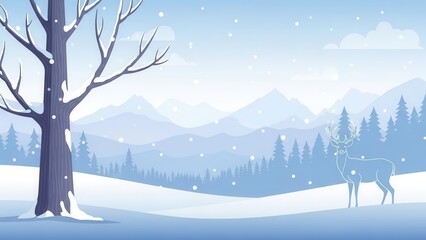 Winter Scene With Deer And Distant Mountains snow landscape