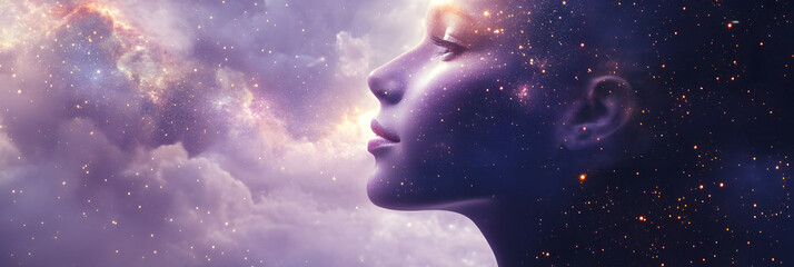 Woman’s Face Blended with Starry Galaxy Sky – Cosmic Dream Concept