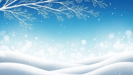 Winter snow scene with blue sky and bokeh lights landscape