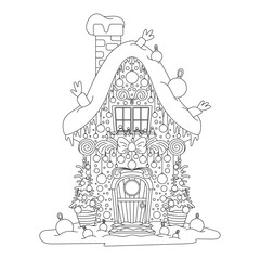 Gignerbead winter house coloring page