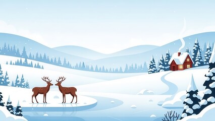 Charming Winter Scene with Deer and Cozy Cabin 20251127