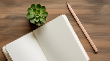 Top View Office Layout with Blank Notepad and Pencil