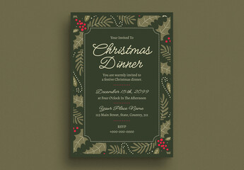 Green Floral Christmas Dinner Invitation