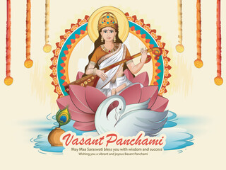 vector sketch of Goddess of Wisdom Saraswati for happy Vasant Panchami.