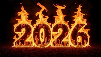 Burning 2026: Fiery New Year Numbers on Black Background - Powered by Adobe