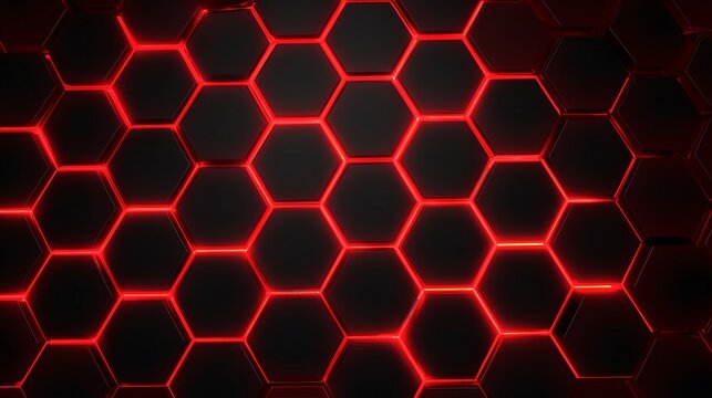 Red glowing honeycomb pattern forms an abstract technology background in the dark