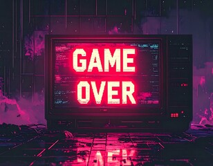 Glowing "GAME OVER" message displays on an old television