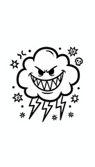 A cartoon hourglass character with antlers and a smiling face, surrounded by lightning bolts and spilling sand.