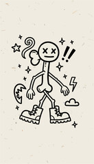 A cartoon hourglass character with antlers and a smiling face, surrounded by lightning bolts and spilling sand.