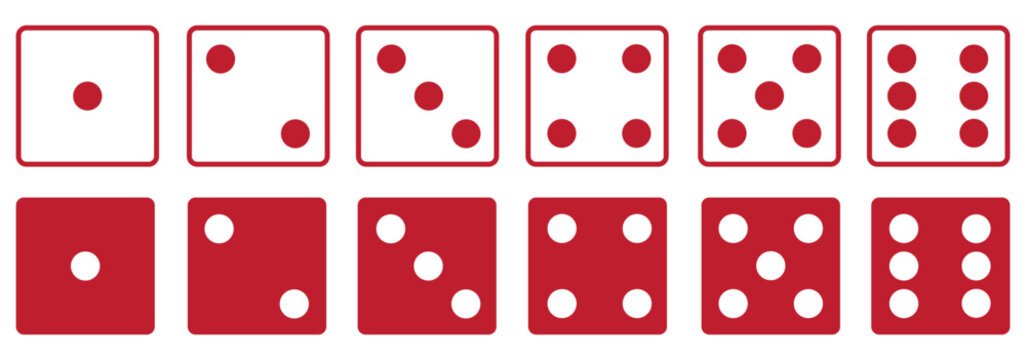 Dice square icon set. Game dice vector icon set. Dice for board games, gambling, and random number generation. Set of dice in flat and linear design from one to six. 