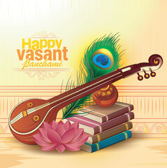 vector sketch of Goddess of Wisdom Saraswati for happy Vasant Panchami.