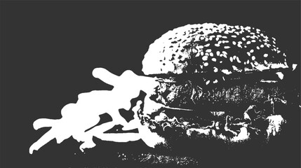 Naklejka premium Black and white graphic of a hamburger with sesame seed bun and lettuce food fast