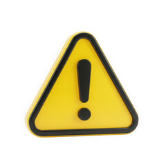 3d rendering of a glossy yellow warning sign with a black exclamation mark isolated on transparent background