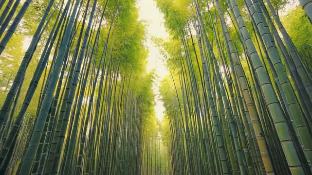 Lush Green Bamboo Forest Path with Sunlight Filtering Through (433) image