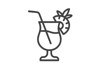 Refreshing tropical cocktail served in a stemmed glass, garnished with a pineapple slice and drinking straw