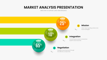 Visual Solution 3 Element Graph Slideshow Layout. Minimalist Performance Frame Template Vector Illustration. Simple Innovation Three Step Infographic Slide Design.