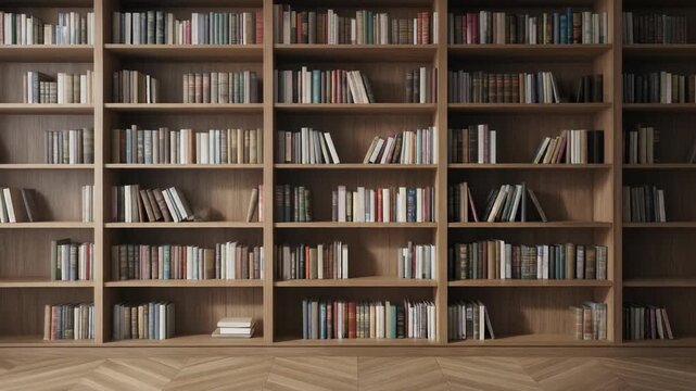 Quiet Library Interior with Tall Bookshelves.