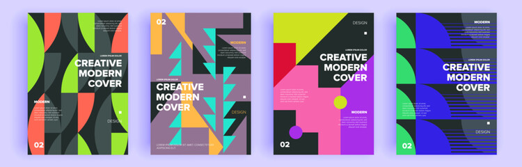 Modern abstract covers set, minimal covers design. Colorful geometric background, vector illustration.