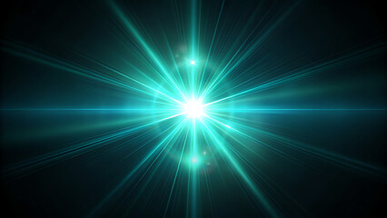 Bright teal light burst with optical flare effect background