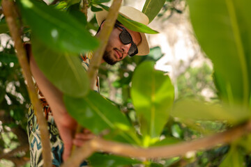Man laying on tree., nusa penida, bali. High quality photo